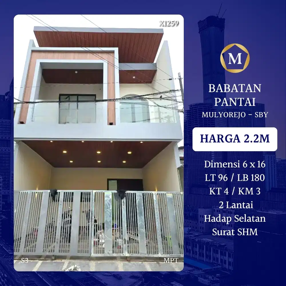 Babatan Pantai, Dijual Rumah dkt Raya Kenjeran Mulyosari Pakuwon City
