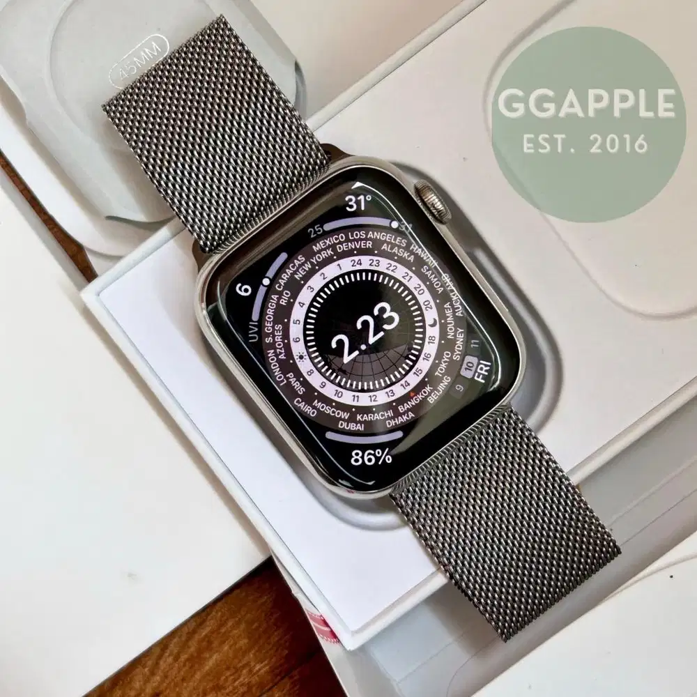 Apple Watch Series 8 45mm Stainless Steel Silver Fullset Ori iwatch