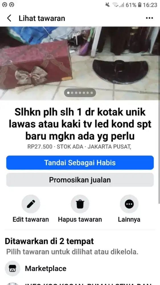 Slhkn plh slh 1 dr kaki tv led atau sblh nya kond spt baru murah sj