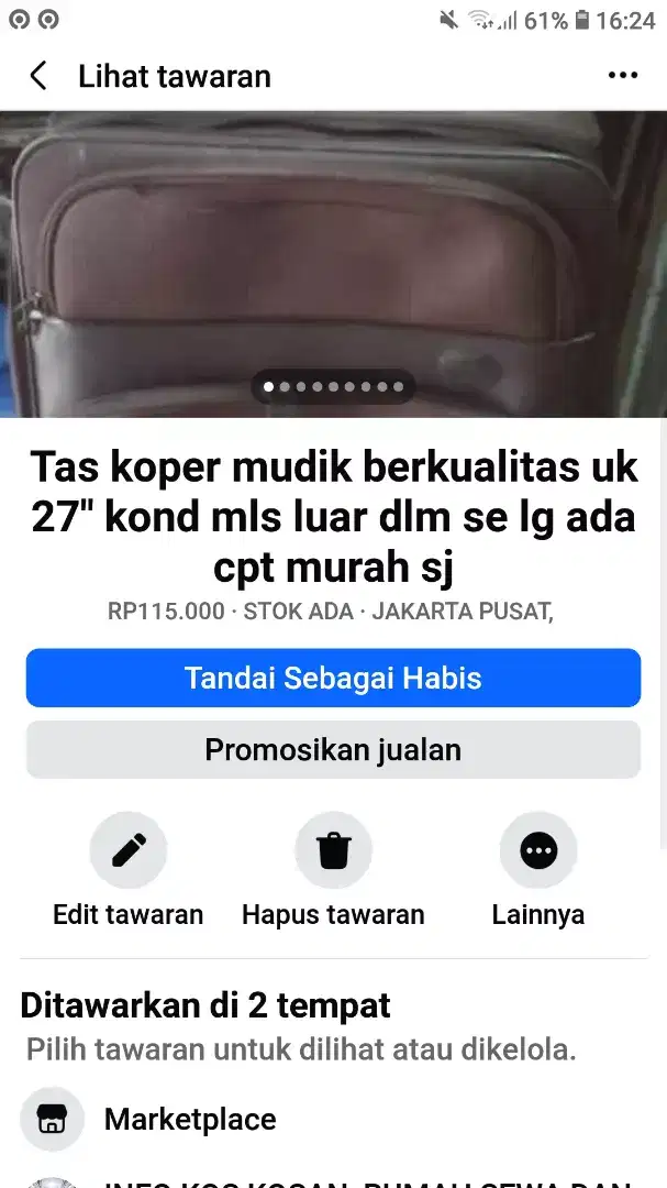 Tas koper mudik berkualitas uk 27 kond mls luar dlm se lg ada cpt yah