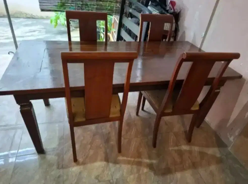 MEJA MAKAN JATI TUA 1 SET + 6 KURSI