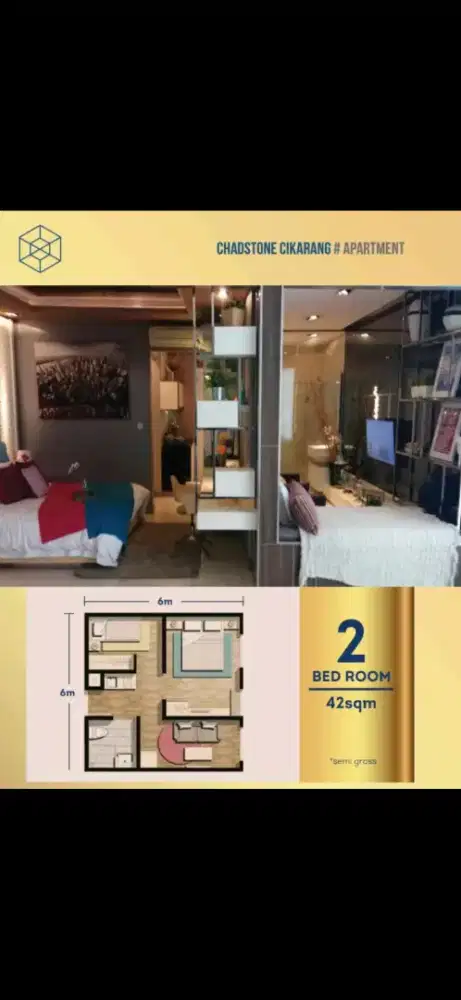 DIJUAL APARTEMEN CHADSTONE CIKARANG 2BR 42M2 FREE BALIK NAMA