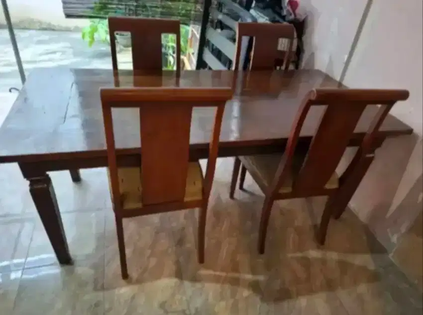 MEJA MAKAN JATI ASLI TUA + 6 KURSI JATI