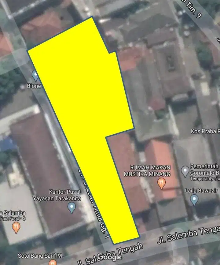 Salemba Tengah, Tanah dan bangunan, pinggir jalan raya.