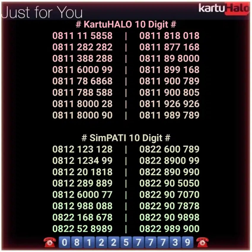 KARTU HALO 10 DIGIT - SIMPATI 10 DIGIT - NOMOR CANTIK BISA REQUEST