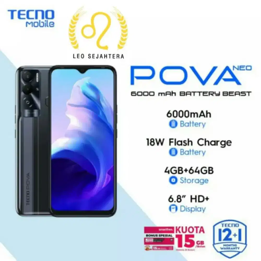 Tecno Pova ram 4gb 64gb batere 6000 baru segel garansi resmi 1 tahun