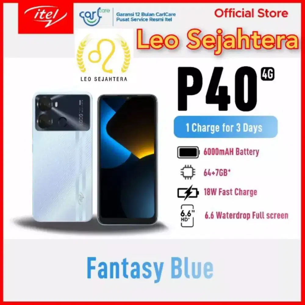 Itel P40 ram 4gb 64gb batere 6000 baru segel garansi resmi 1 tahun