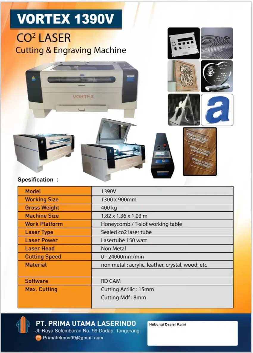 Mesin Lasercutting Acrylic VORTEX 1390