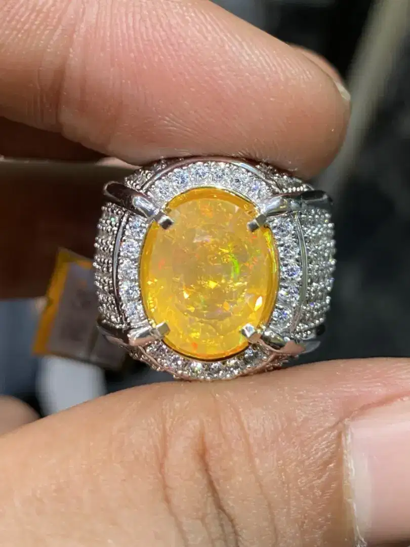 Natural Yellow Opal Ring Perak Microsetting Custom