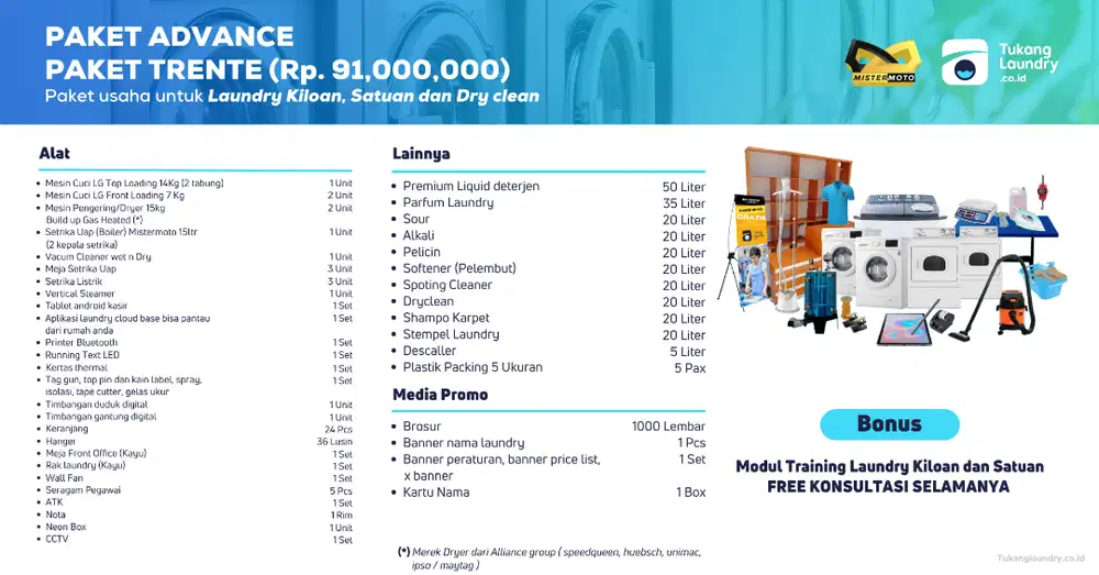 Paket Usaha Laundry Paket TRENTE Advance Siap Profit 91 Juta-an