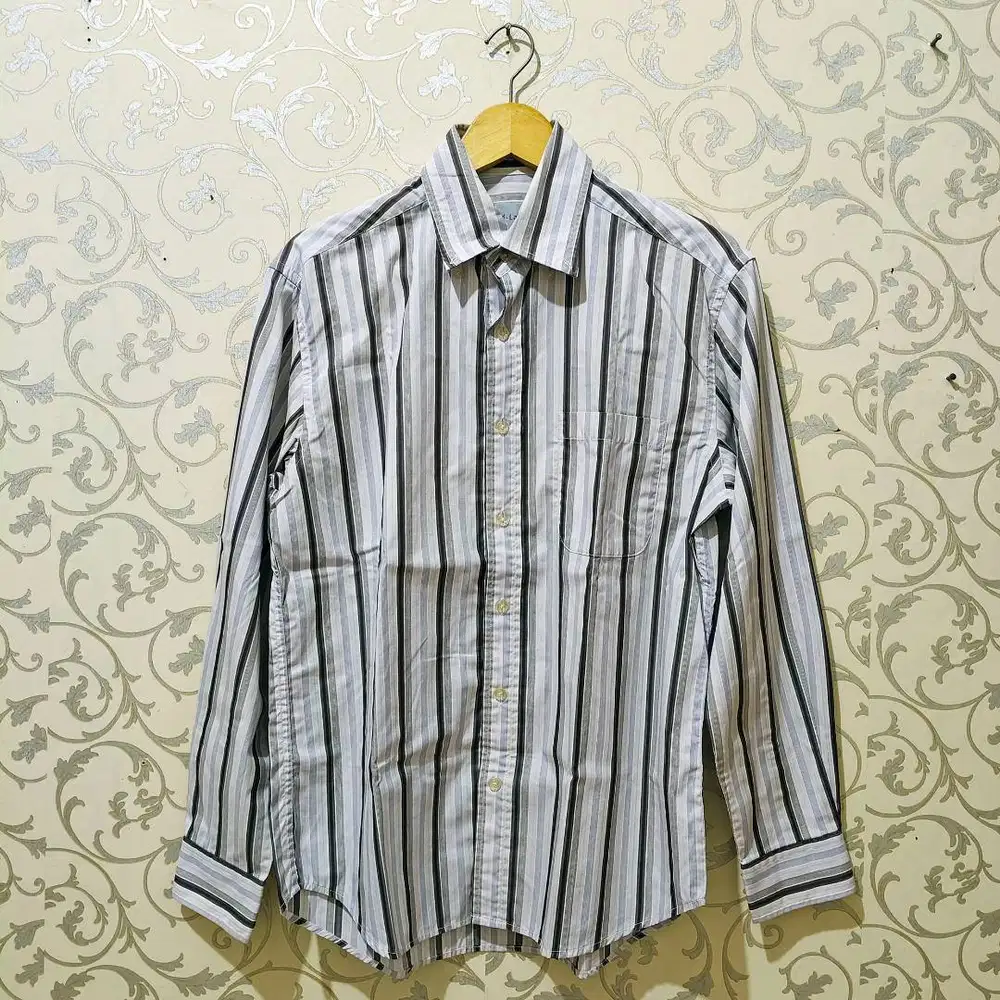Kemeja Pria Lengan Panjang Kemeja Kerja Formal ANTI LABEL Motif Salur