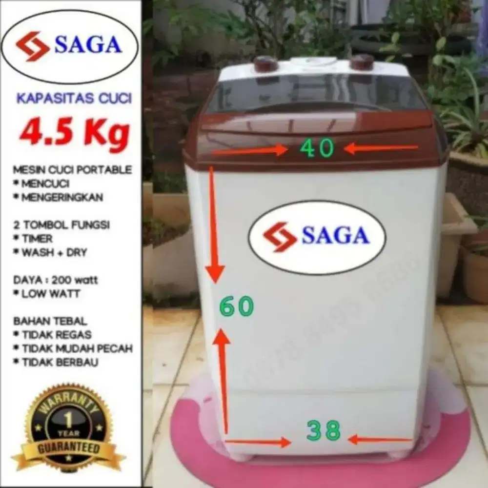 Mesin Cuci SAGA Portable 1 tabung 4.5kg Cocok Untuk Kost/Apartement