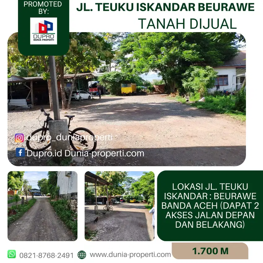 BEURAWE- Tanah di jual lokasi strategis di jl. Teuku Iskandar 1.700 m