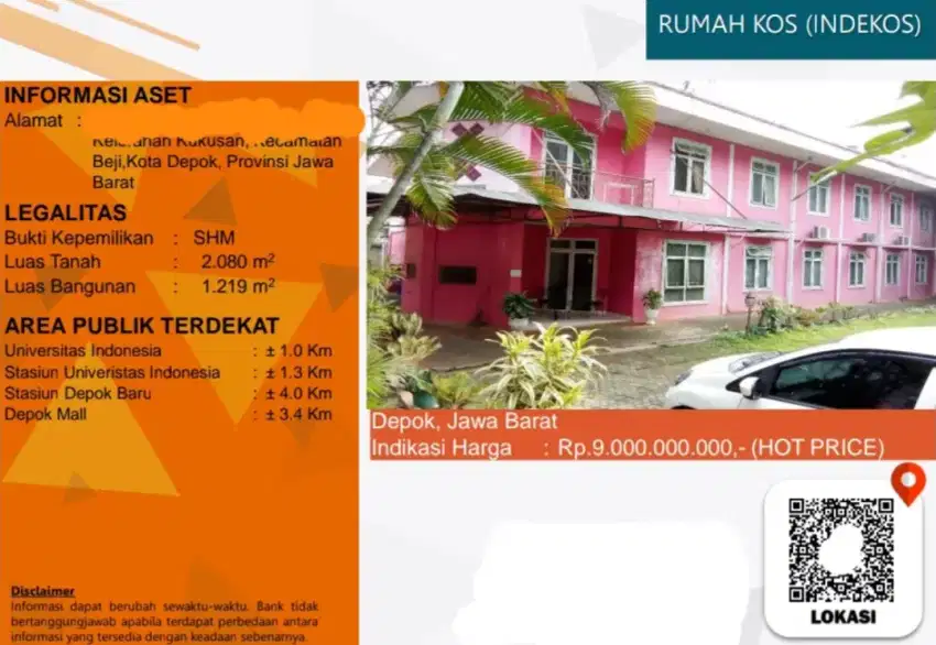Dijual Rumah Kos2an Beji Depok