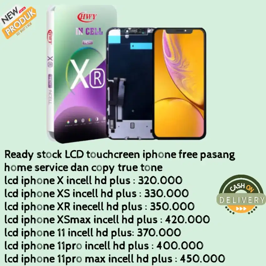 lcd iphone X XR XS XSmax 11 11pro free pasang