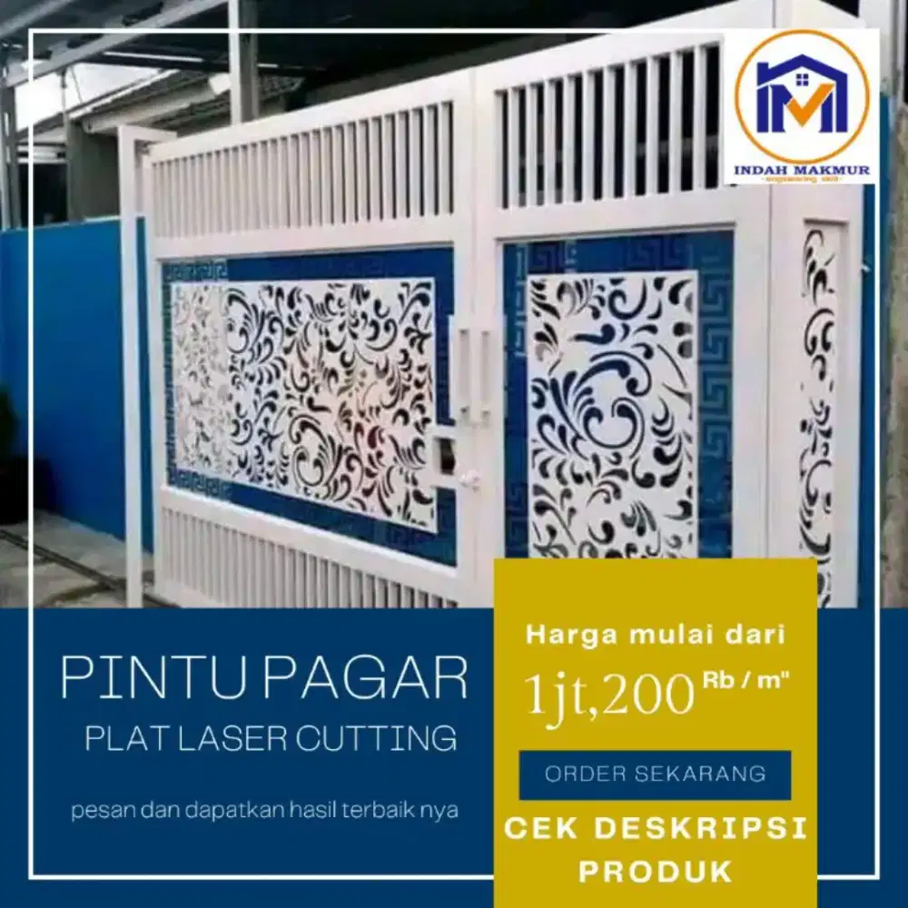 Pagar gerbang pelat cutting laser mewah bahan full besi galvanis