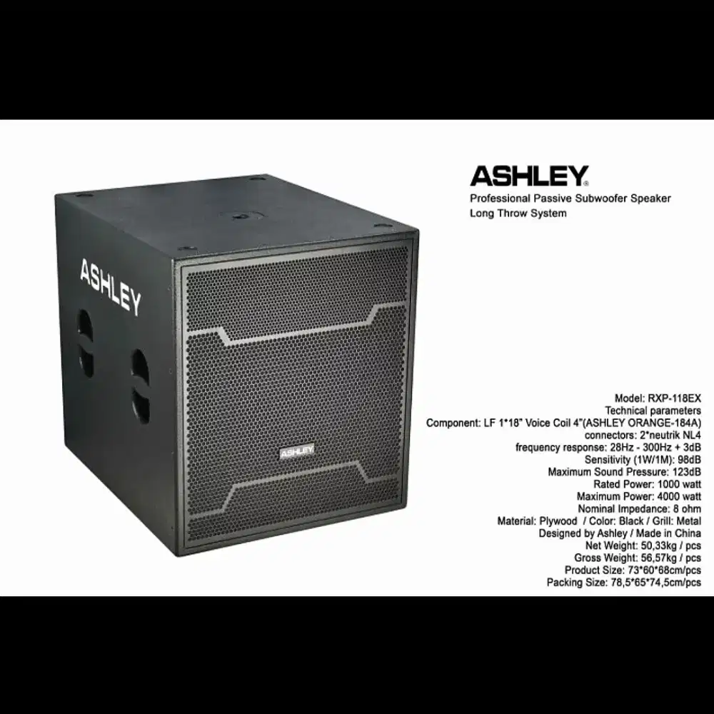 Subwoofer ASHLEY RXP 118 EX pasif 18in 1000watt