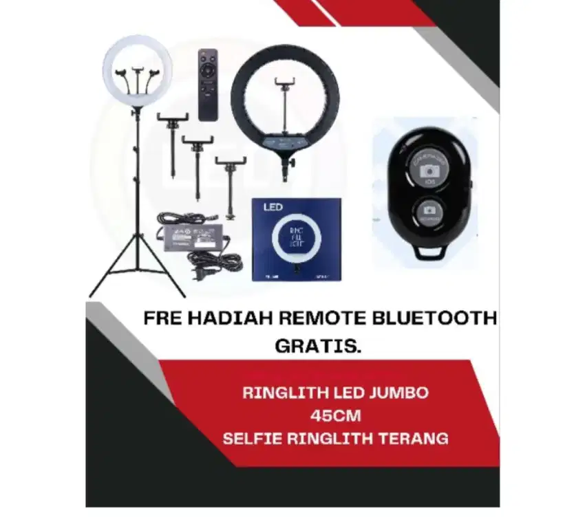 Tripod + Lampu Ring light 46 CM + Remote Bloutooth + Remote Lampu