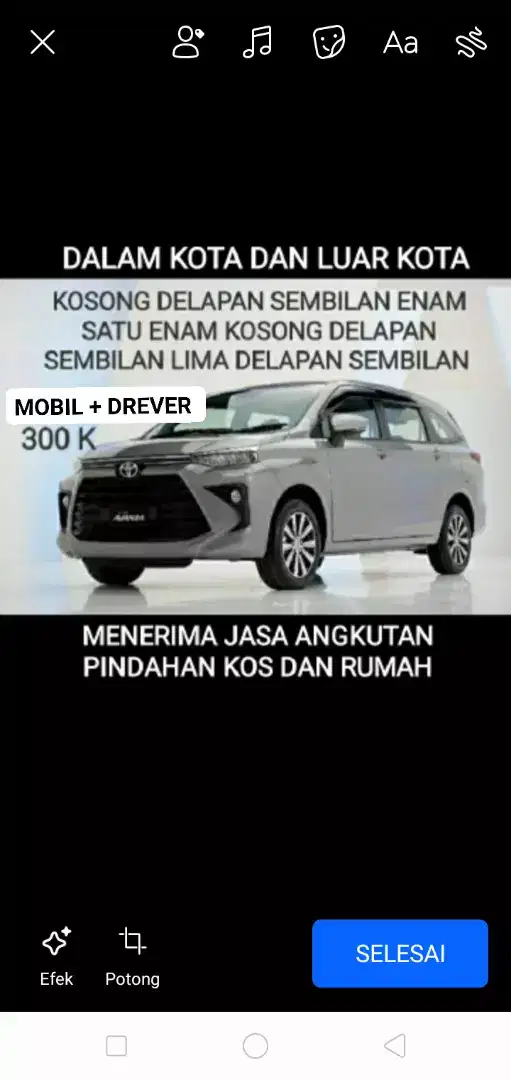 SEWA MOBIL+DRIVER LUAR KOTA DALAM KOTA