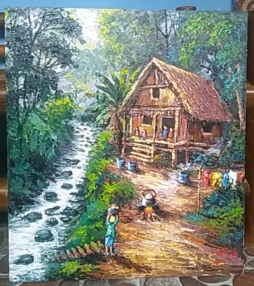 Lukisan Rumah panggung pinggir kali