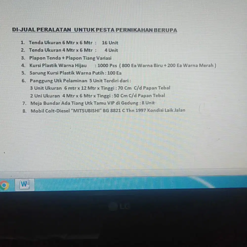 Dijual tenda murah peralatan pesta pernikahan satu set