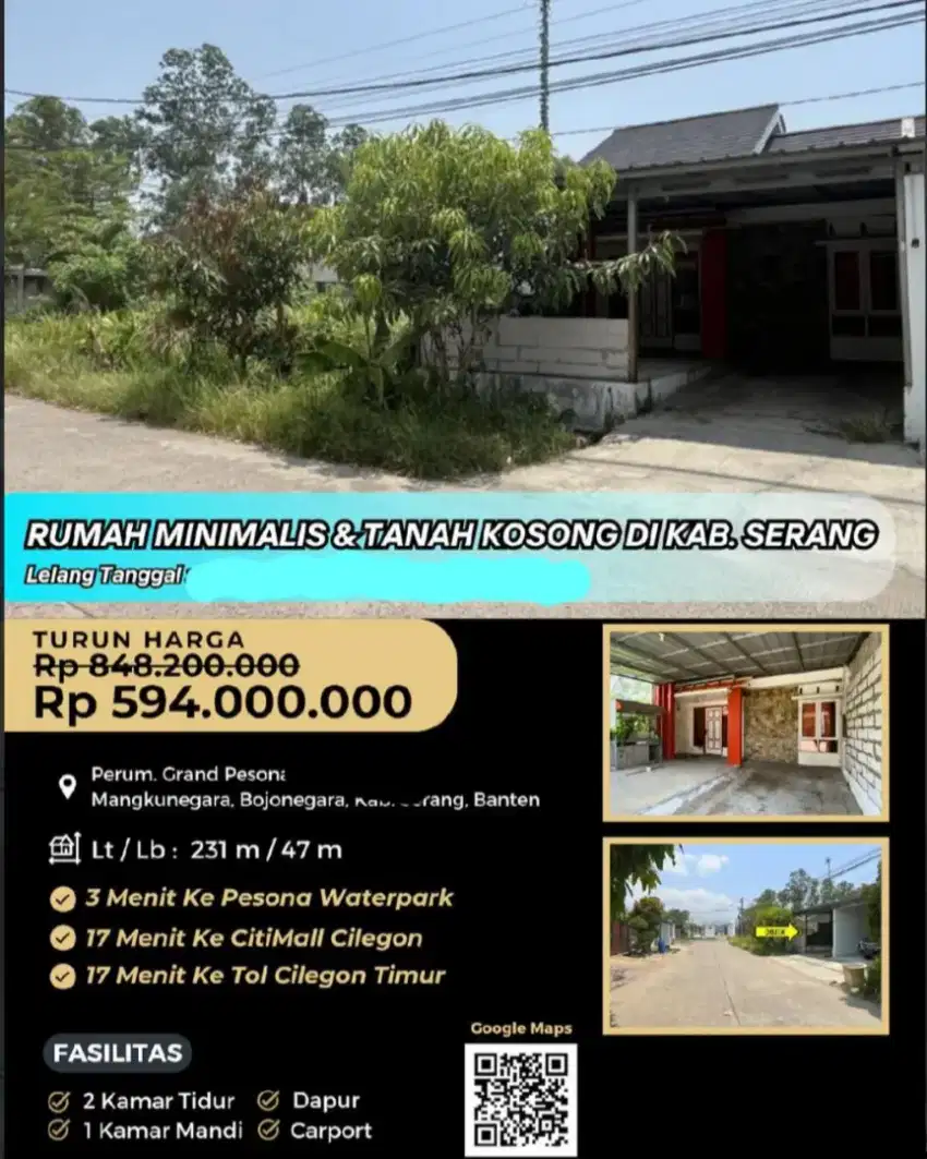 Dijual Rumah Tua Hitung Tanah Perum Grand Pesona Mangkunegara Serang