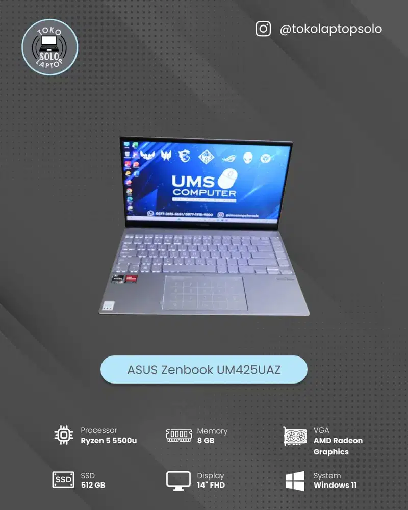 ASUS Zenbook UM425UAZ AMD Ryzen 5-5500U RAM 8GB SSD 512GB LED FHD