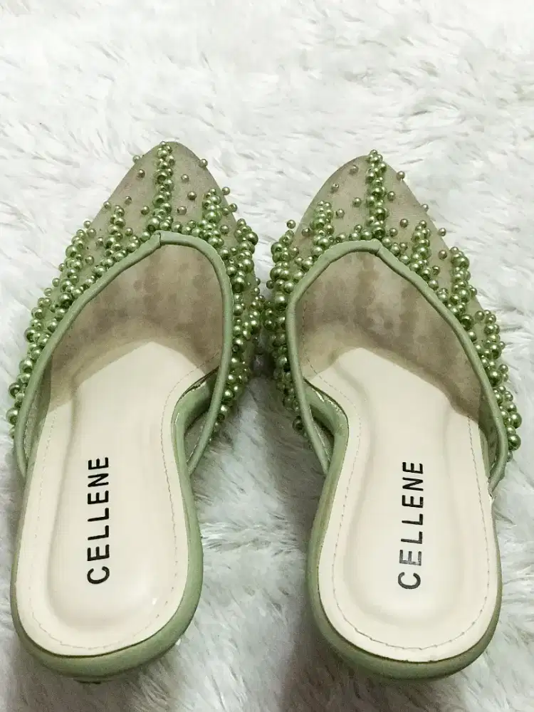 (jualcepat) SEPATU NIKAH MEREK CELLENE HIJAU BRUKAT PAYET