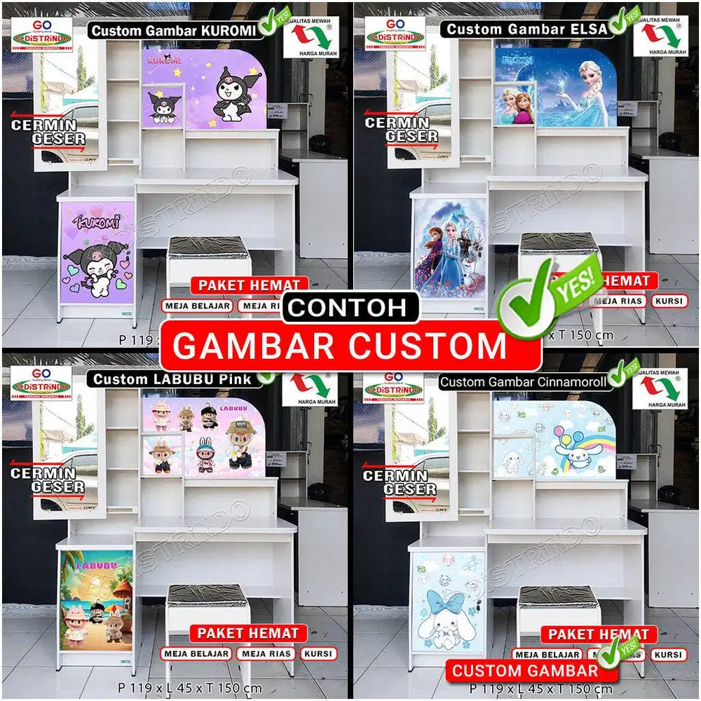 - Meja Belajar + Meja RIAS Cermin SLIDING CUSTOM