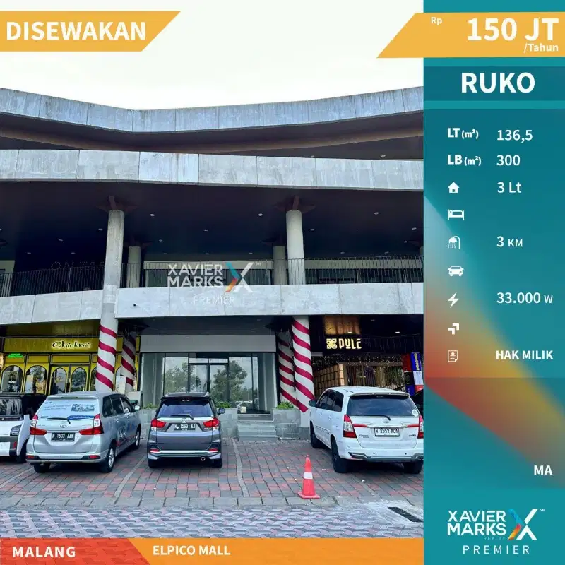 Ruko 3 Lantai Disewakan di Elpico Plaza, Villa Puncak Tidar, Malang