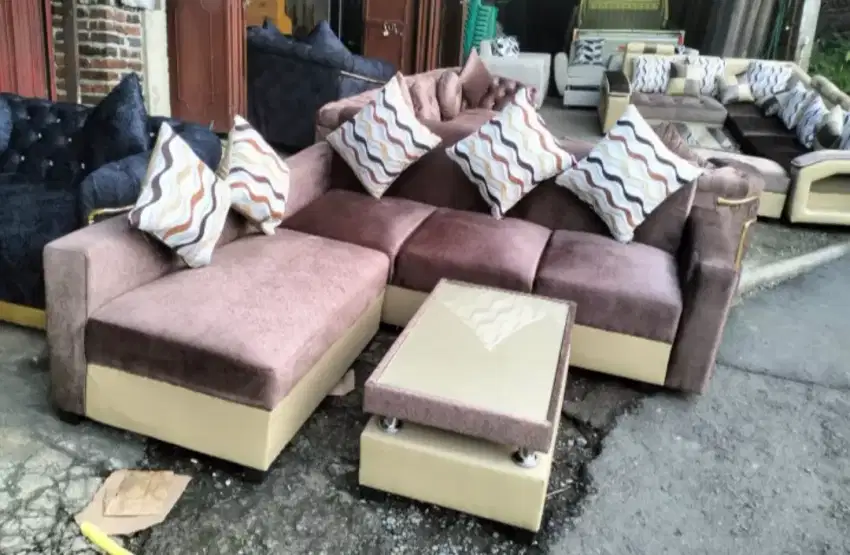 Sofa L putus cokelat