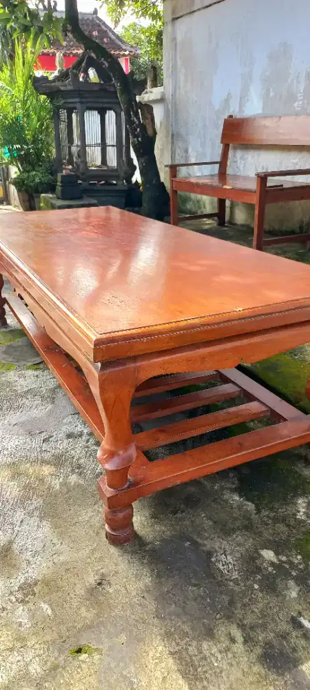 Meja tamu kayu jati utuh papan blok