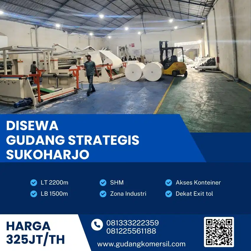 Disewa Gudang Strategis Industri di Grogol,Sukoharjo 2200m2