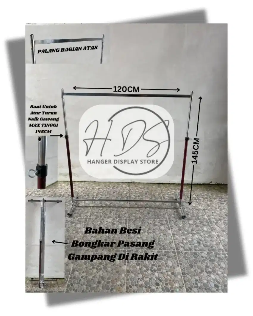 Gawang Baju 100cm Kotak/Gantungan Baju 100Cm Kotak