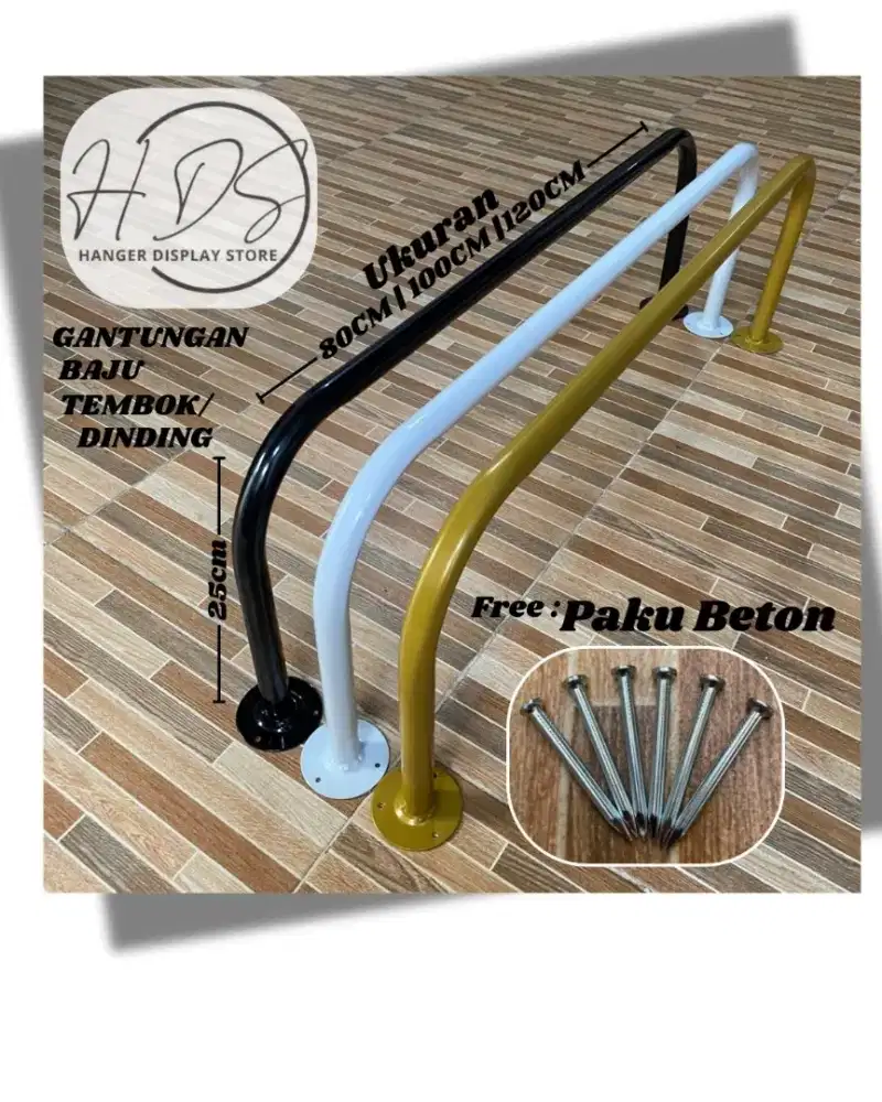 Gantungan Baju Tembok Tersedia Ukuran 80Cm,100Cm,120Cm Dan 150Cm