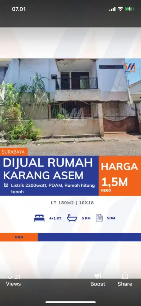 Dijual rumah karang asem hit tanah harga BU