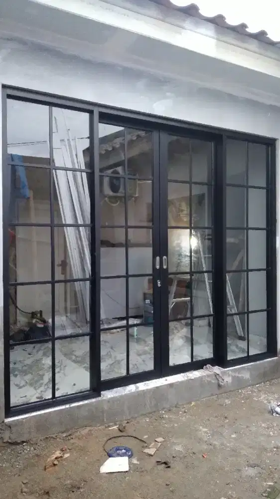 Pintu Geser Sliding dobel Mix kaca mati