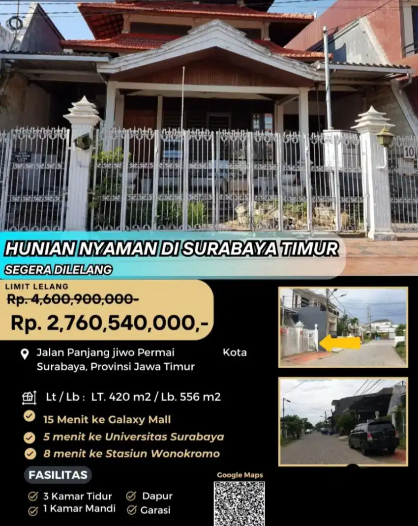 Dijual Rumah Panjang Jiwo Permai Surabaya