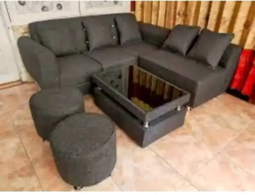 Sofa l minimalis + 2 stool
