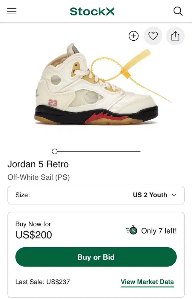 Preloved sepatu anak air jordan 5 retro off white