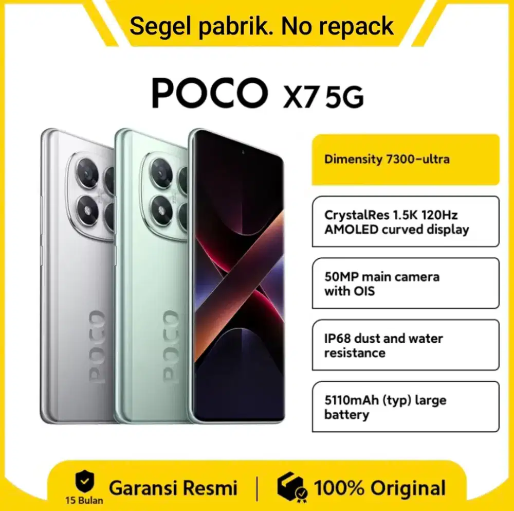 Poco X7 5G 8/256. Baru. Segel pabrik. Garansi resmi 15 bulan