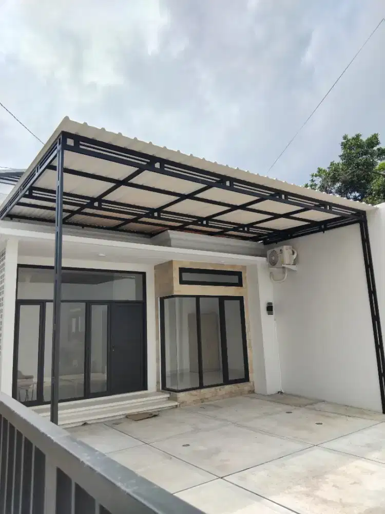 Kanopi besi galvanis rangka 4x4 full atap alderon 1layar 475/m