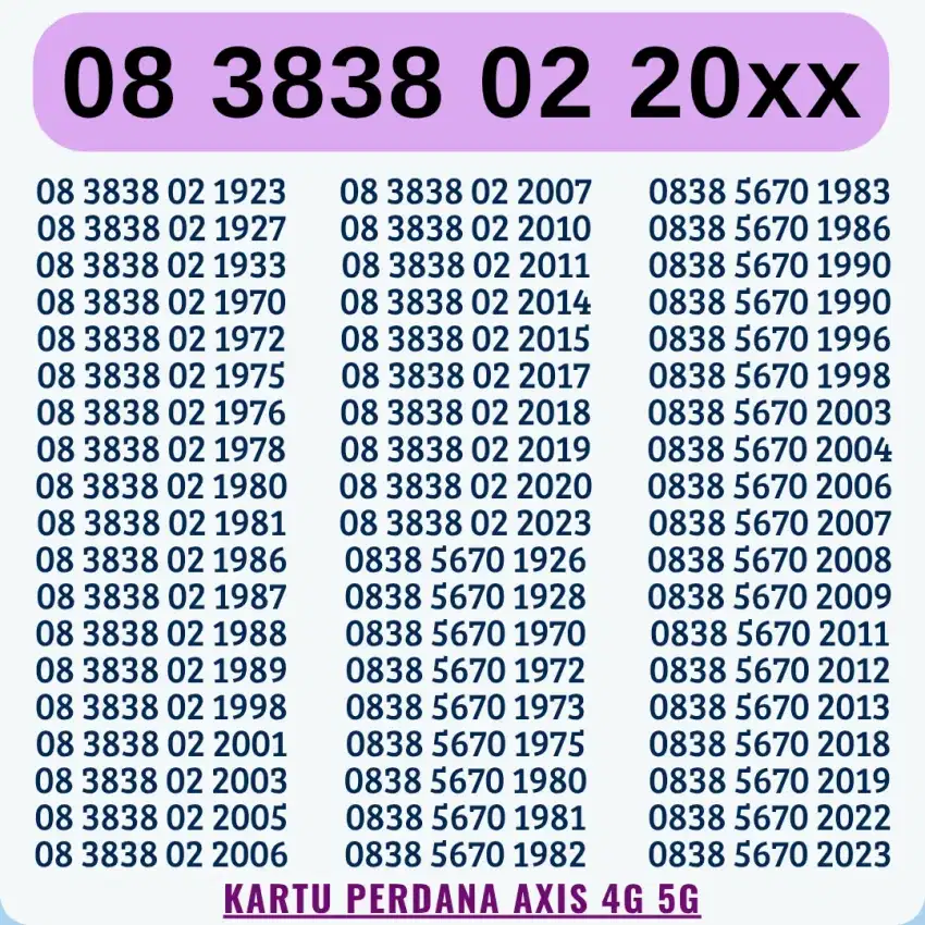Nomor cantik axis kartu perdana axis nomir cantik super nocan