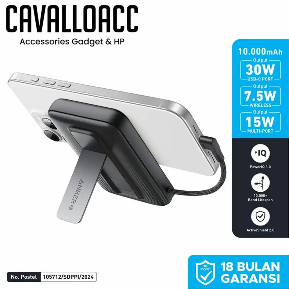 POWER BANK ANKER ZOLO MAGSAFE STAND + CABLE C 10.000MAH | @CAVALLOACC