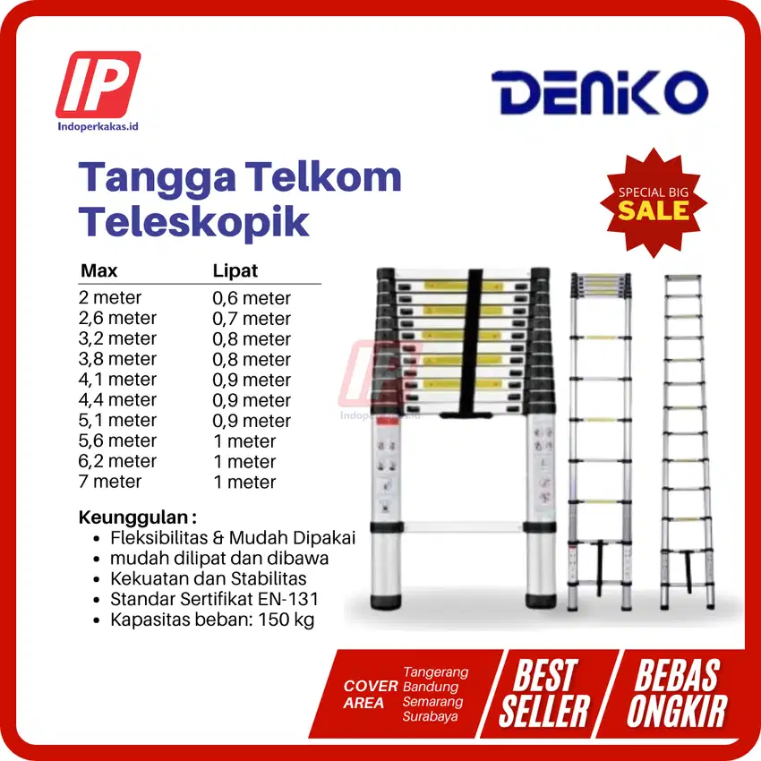 Denko Tangga Telescopic Single 2 - 9 Meter Teleskopik Telkom Ladder
