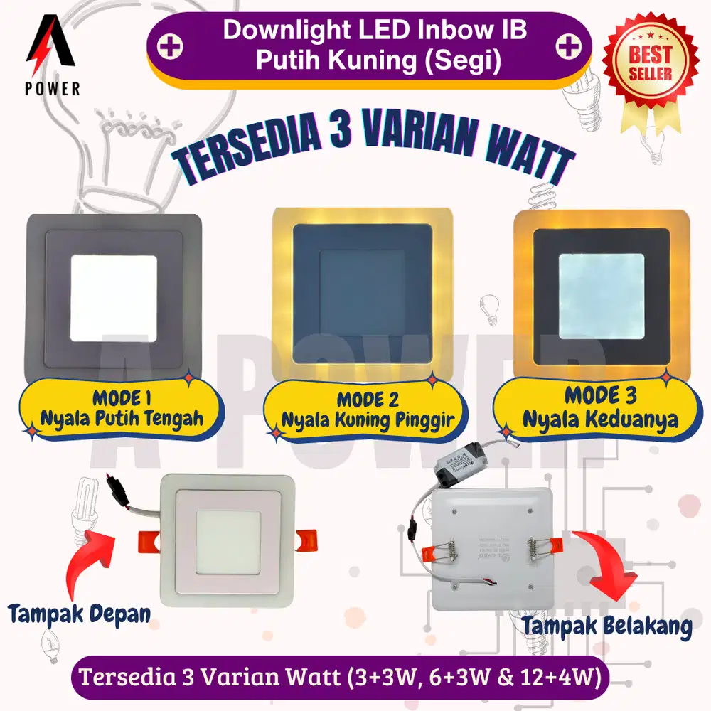 LED Downlight IB Inbow Putih Kuning (Segi) - 12+4W