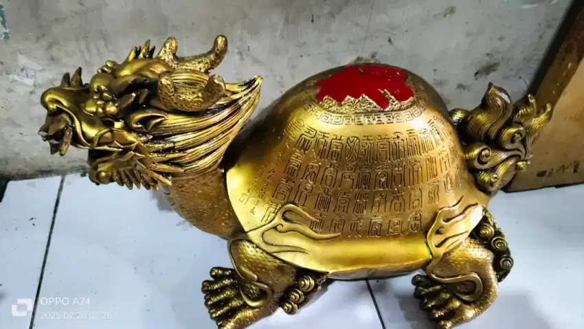 Antik...Patung Fengshui..Dewa Naga Kura kura emas