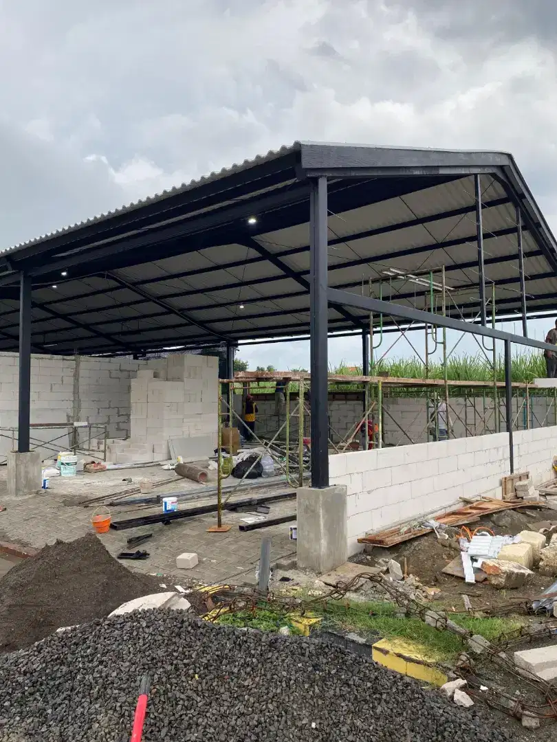 Kanopi rooftop rangka baja berat wf/unp/cnp