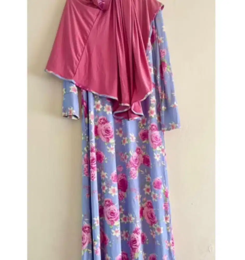 Jual murah Gamis abaya set jilbab Dress Muslim cerah motif bunga