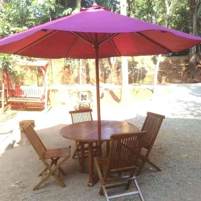 tenda jati,meja makan bulat,payung outdoor,kursi cafe,kursi santai